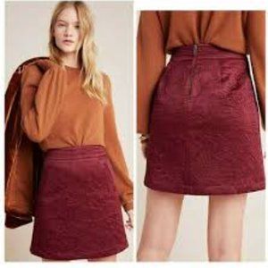 Anthropologie Maeve Beatrice Skirt Quilted Burgundy Maroon Mini/Midi - size 2